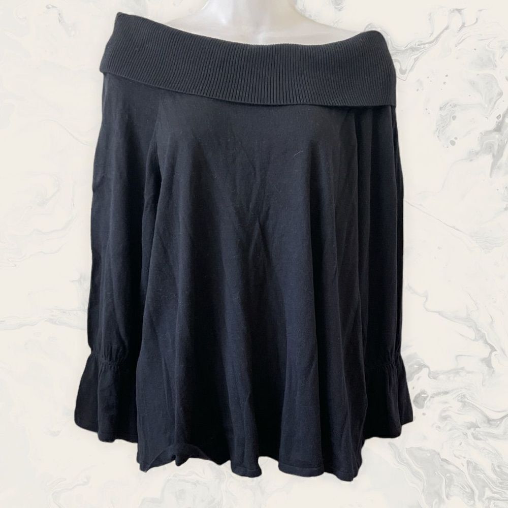 CeCe Off-the-Shoulder Ruffle Long Sleeve Sweater - size L - Black